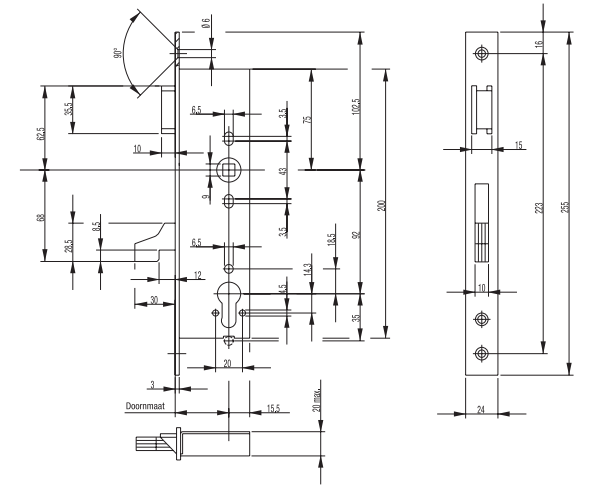 1425 Zwenkhaakslot 92 asafstand