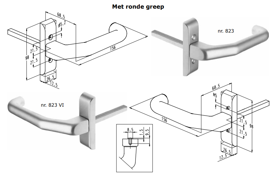 823 Sobinco deurkruk met kortschild en ronde greep