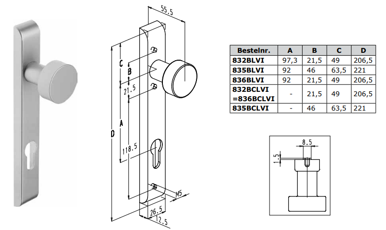 Sobinco vaste deurknop op langschild