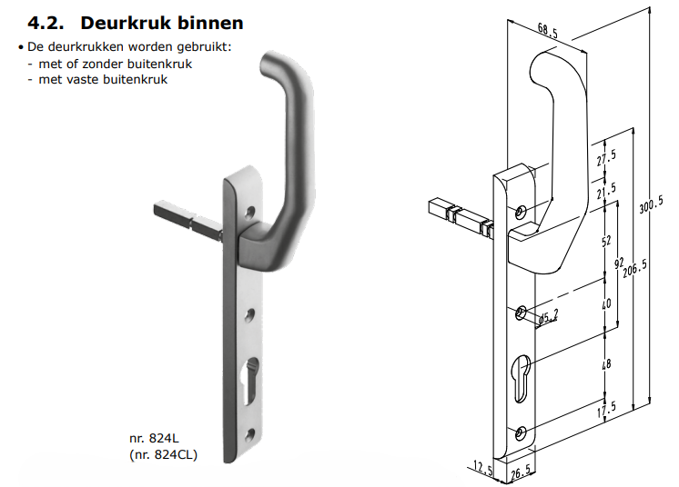 824L Sobinco penta-lock schuifdeurkruk