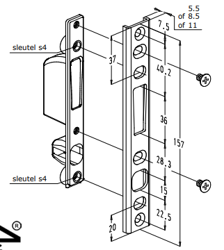 8375/8376 U-vormige voorplaat voor haak/pen