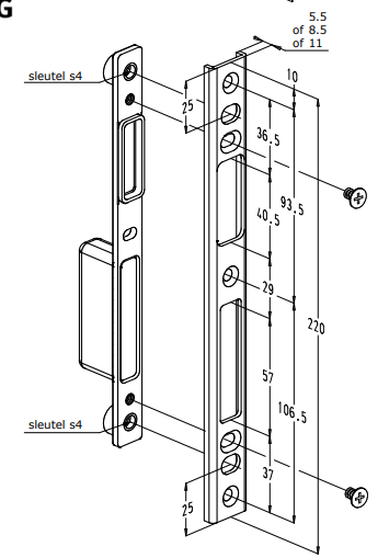 8375/8376 U-vormige voorplaat voor haak/pen