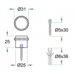 01997 Deurbuffer vloermontage ø31x25mm rvs mat