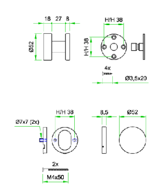 97802 Knop (meterkast) rozet Proline knop vlak rvs