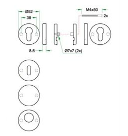 27028 Blindrozet paar (afdek) PL rvs mat