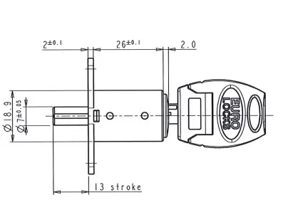 Drukcilinder 26mm schuifdeurslot 0463 WOF Push Lock 90°