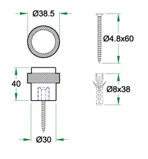 ARTITEC Deurbuffer vloermontage ø39x40mm